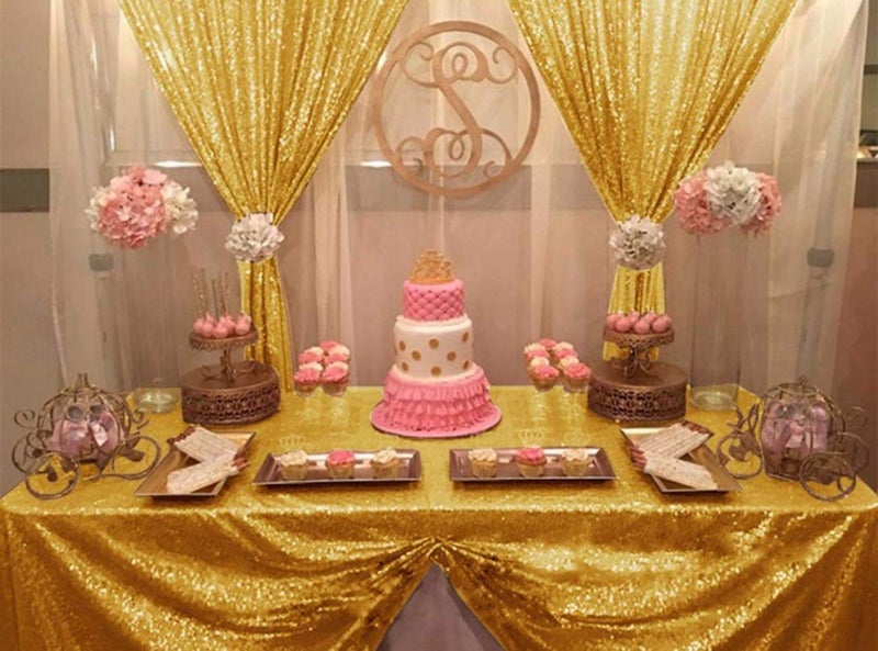 JYFLZQ Gold Sequin Backdrop Curtains 2ft x 8ft 2 Panel Glitter Photo Booth Backdrops Sparkly Photography Background Drapes for Parties Wedding Bridal Showers - Image 4